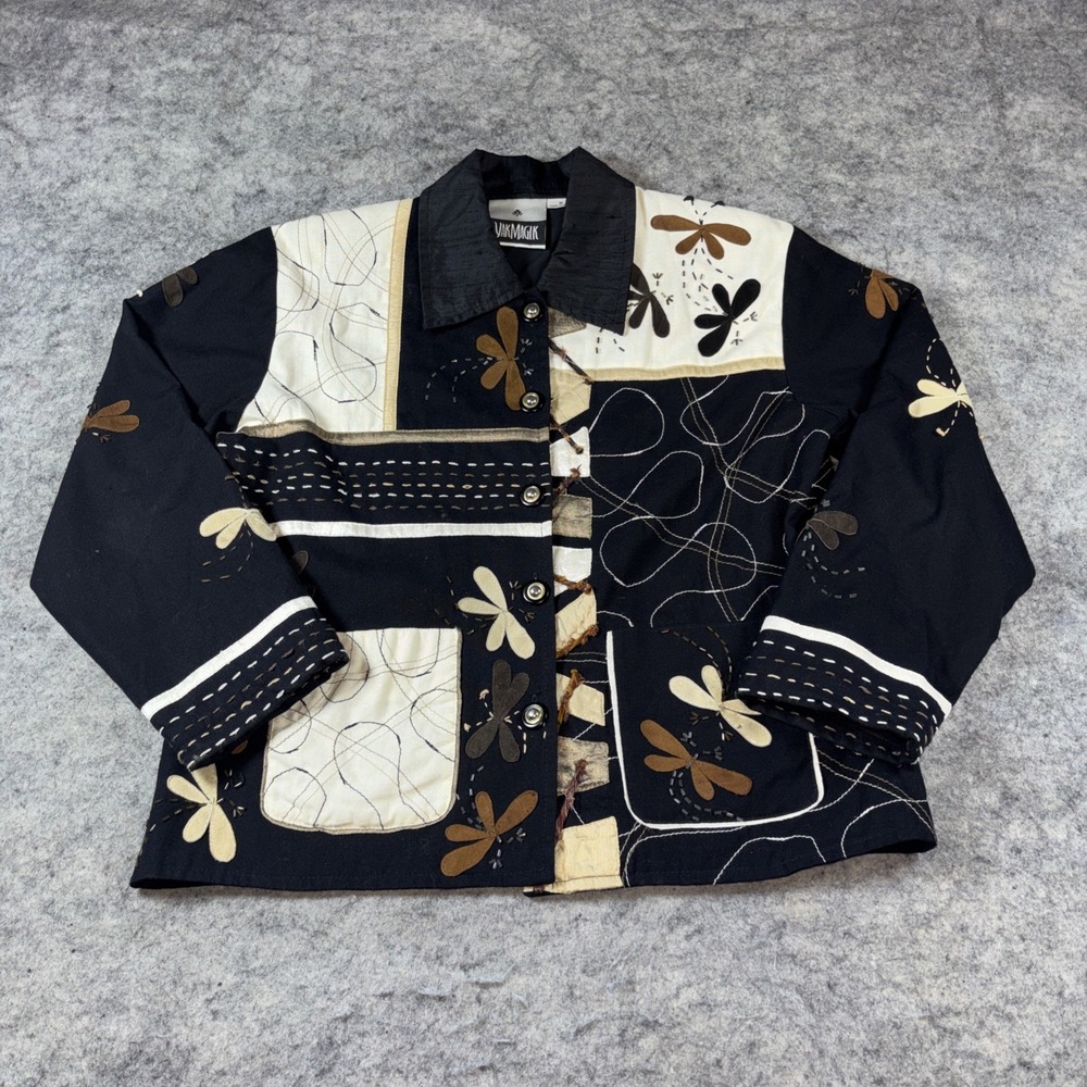 Yak Magik Jacket Women's Medium Black Patchwork Arty Embroidered Dragonfly Boho